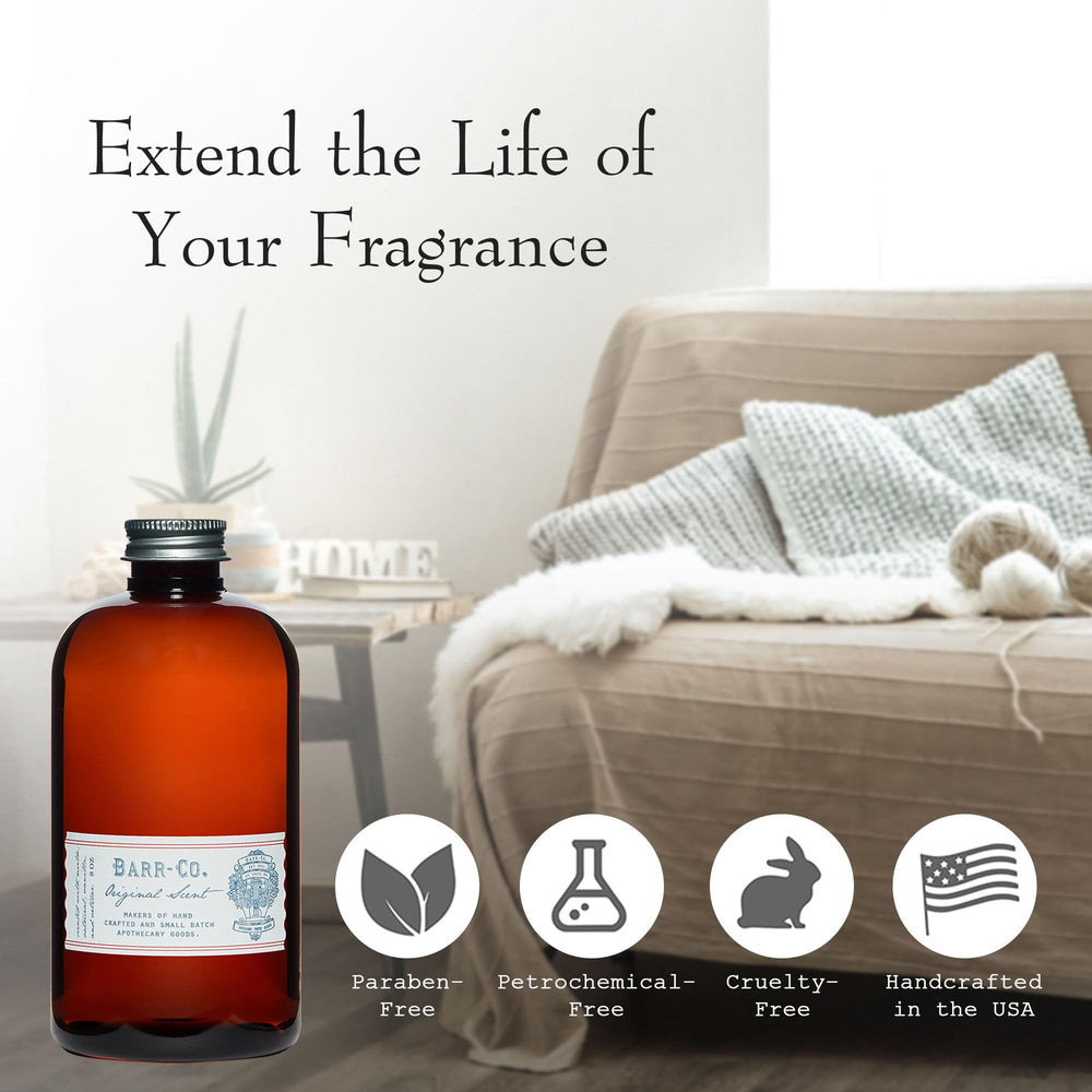 Barr Co Original Scent diffuser refill emphasizes oat notes for warm bathroom ambience