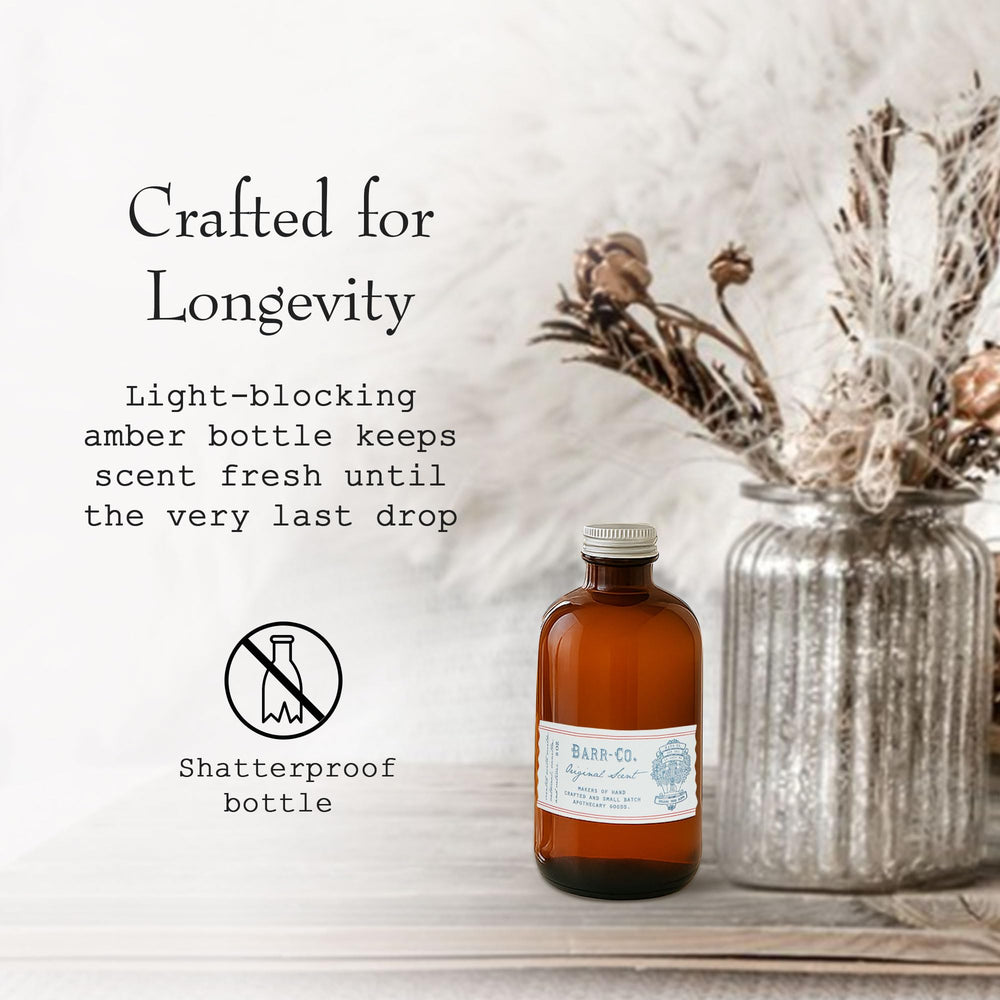 Lightproof glass bottle preserves Barr Co aroma until use