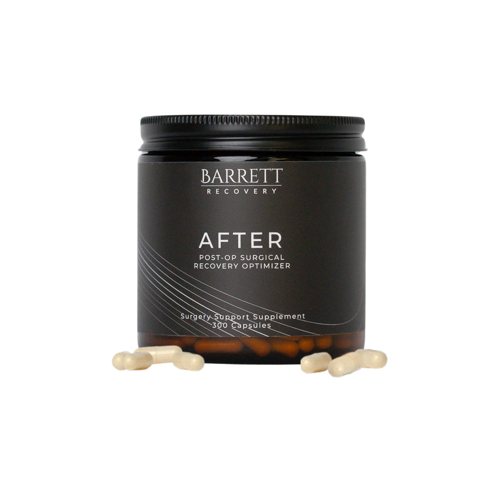 Barrett Recovery AFTER label close-up emphasizing antioxidant and anti-inflammatory blend.