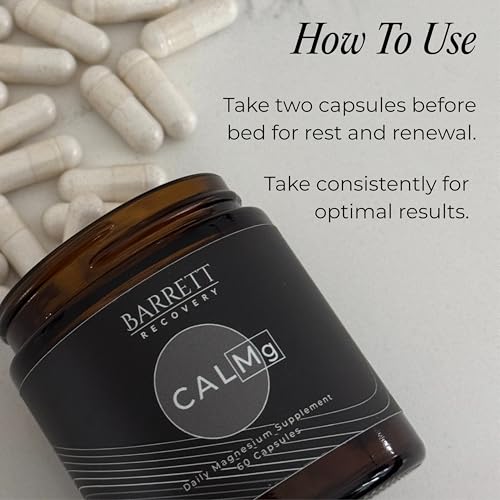 Barrett Recovery CALMg capsules closeup emphasizing precise dosing for restful nights