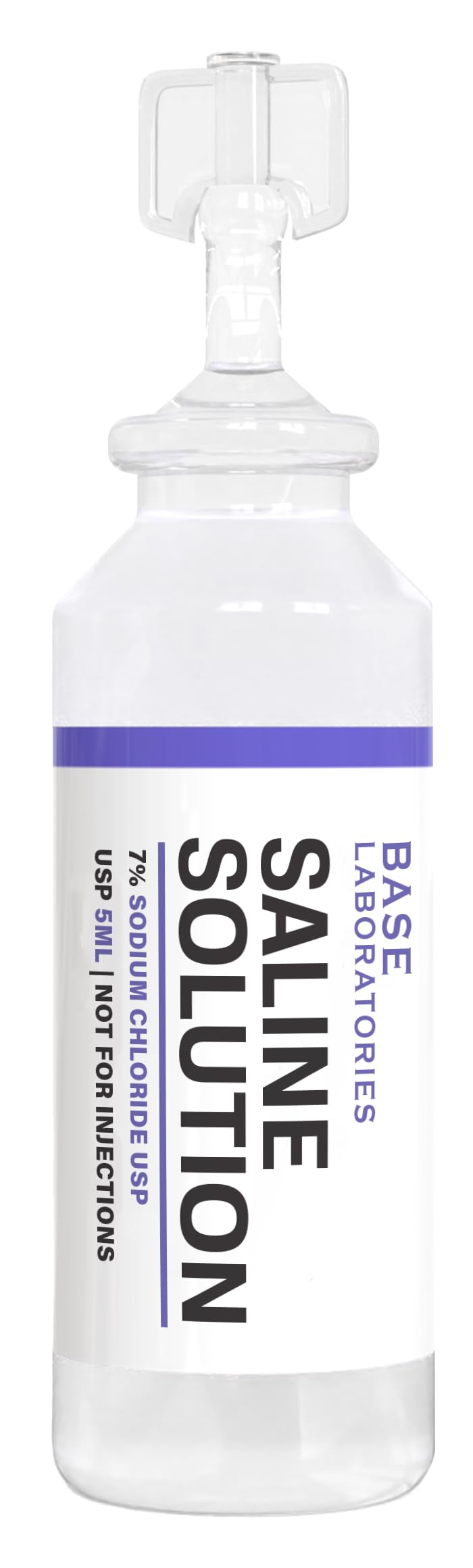 BASE LABORATORIES saline solution packaging highlights 7% concentration.