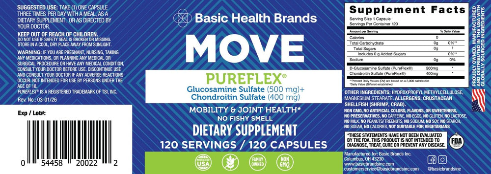 Basic Brands Move Pureflex daily-use scene suggests ongoing joint care