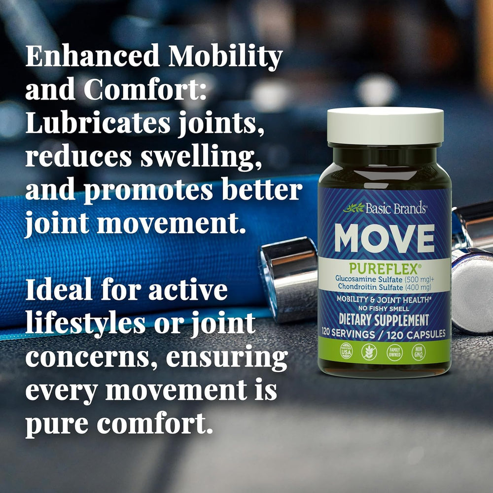 Basic Brands Move Pureflex label close-up shows gluten-free and allergen-conscious claims