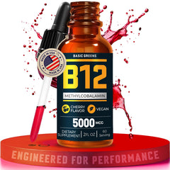 BASIC GREENS cherry B12 drops for mood support and cognitive clarity