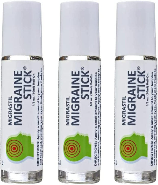 Basic Vigor Migrastil Migraine Stick 3-Pack in box for on-the-go relief.