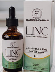 Basidia Farms LINC bottle front for daily cognitive support.