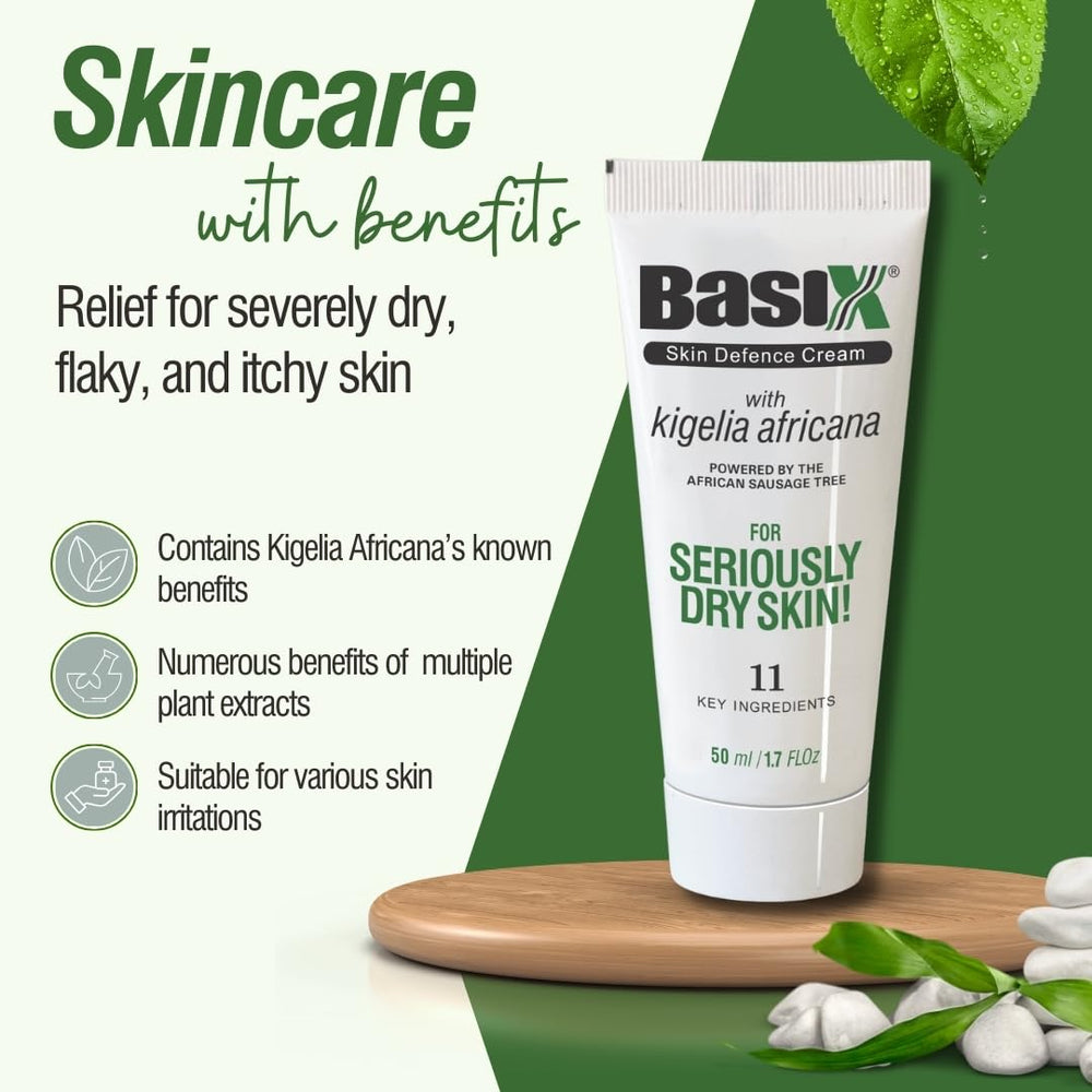 Basix Skin Defence Cream twin-pack tubes ready for convenient travel and application.