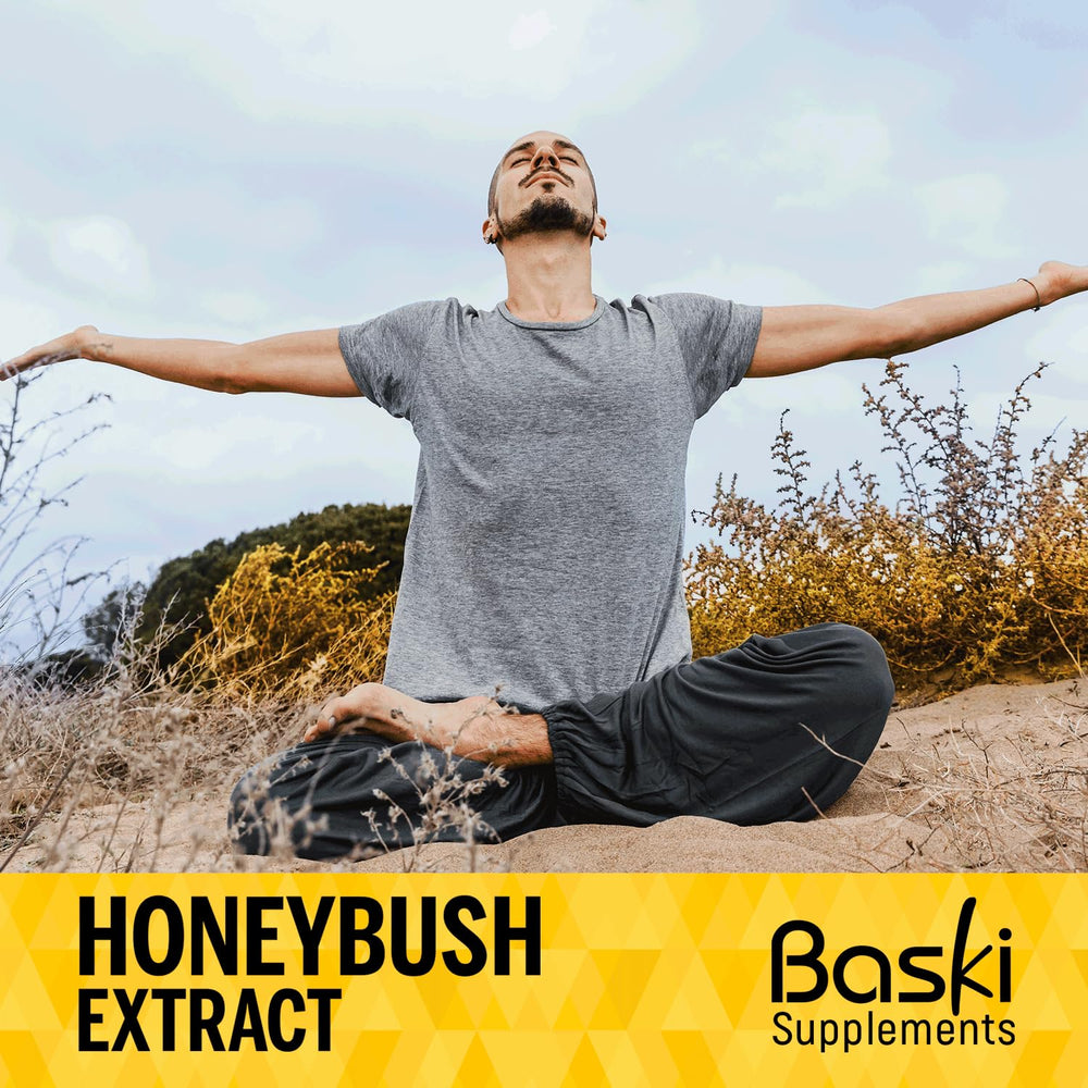 BASKI Honeybush Extract tea-base image highlighting caffeine-free formula