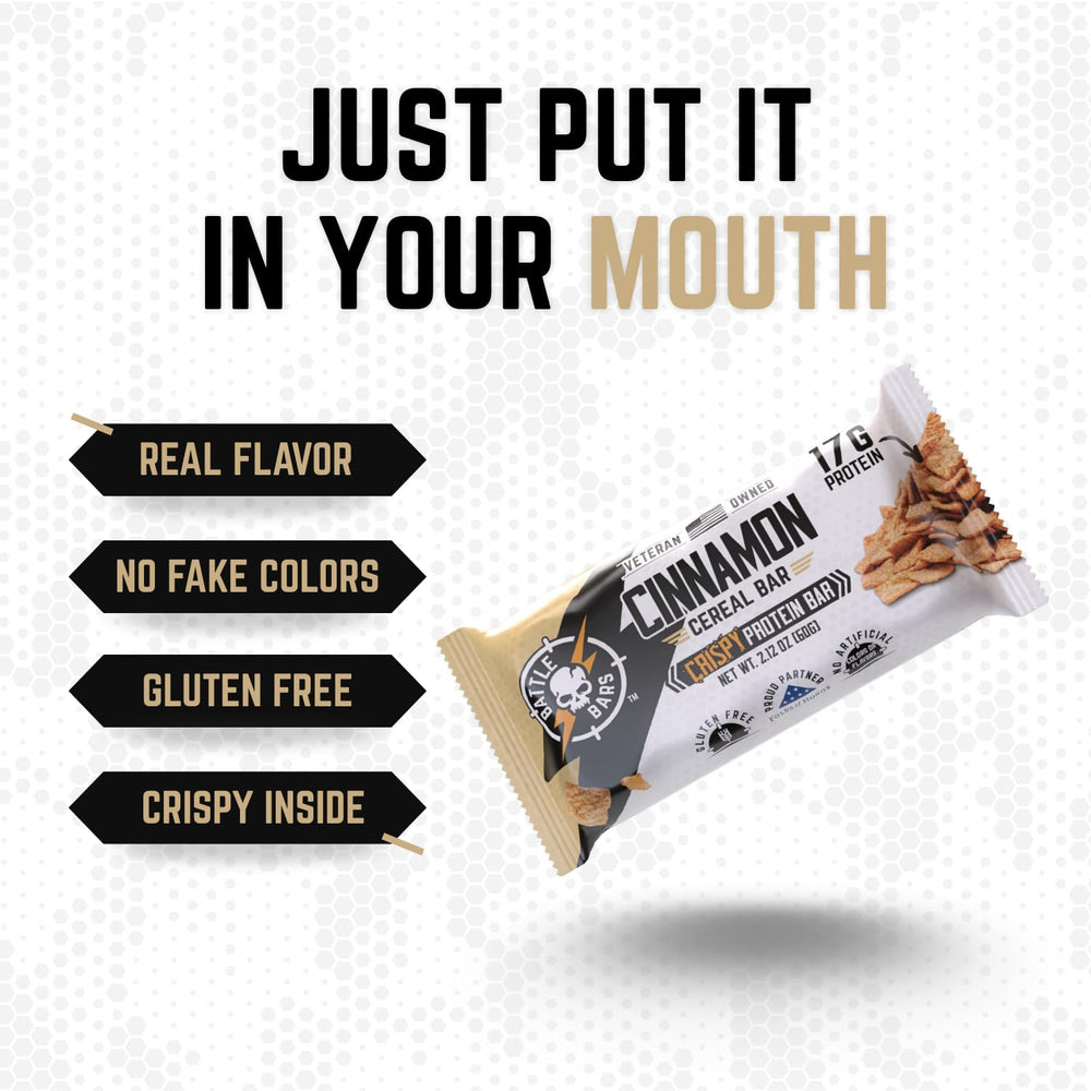 Battle Bars gluten-free label shot emphasizes gluten-free goodness without sacrificing flavor or texture.