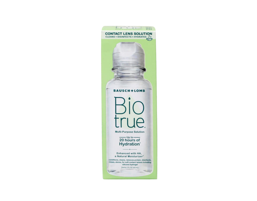 Bausch + Lomb Biotrue Travel Solution pack front showing convenient six-count kit