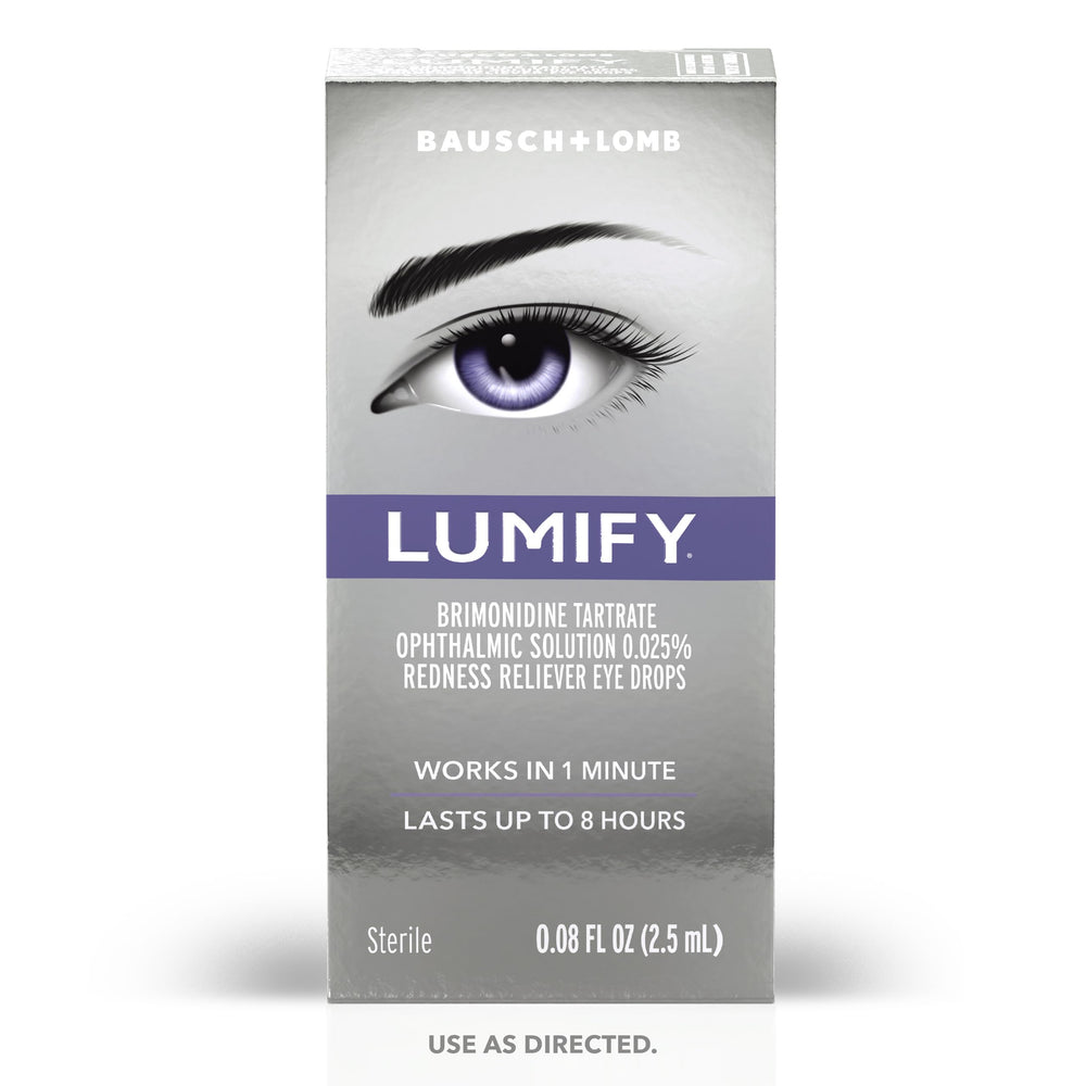Bausch & Lomb LUMIFY bottle label detail with 0.08 oz size.
