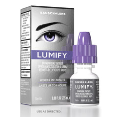 Bausch & Lomb LUMIFY dropper close-up showing fast redness relief.