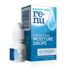 Renu moisture drops pour for rewetting soft contact lenses during wear