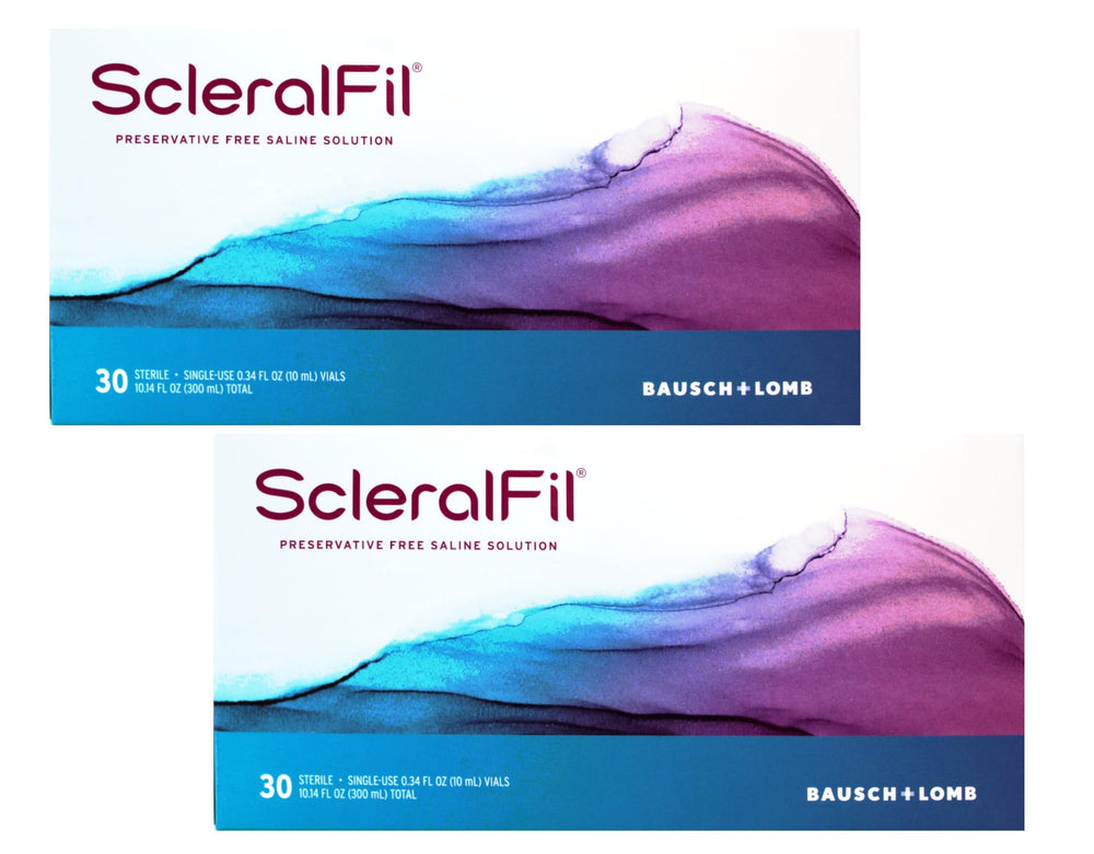 Bausch + Lomb ScleralFil saline vial for rinsing soft lenses, travel-friendly.