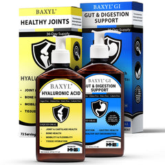 BAXYL bottle pour, highlighting convenient daily joint support.