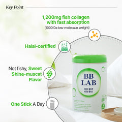 BB LAB collagen stick packaging highlighting portable, single-serve design for on-the-go use.
