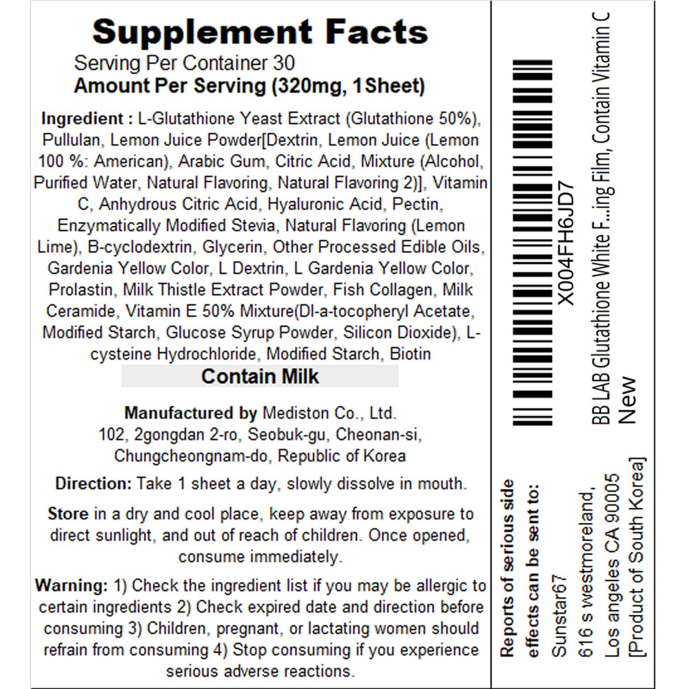 BB LAB Glutathione White Film on-the-go use supports daily skincare routines.