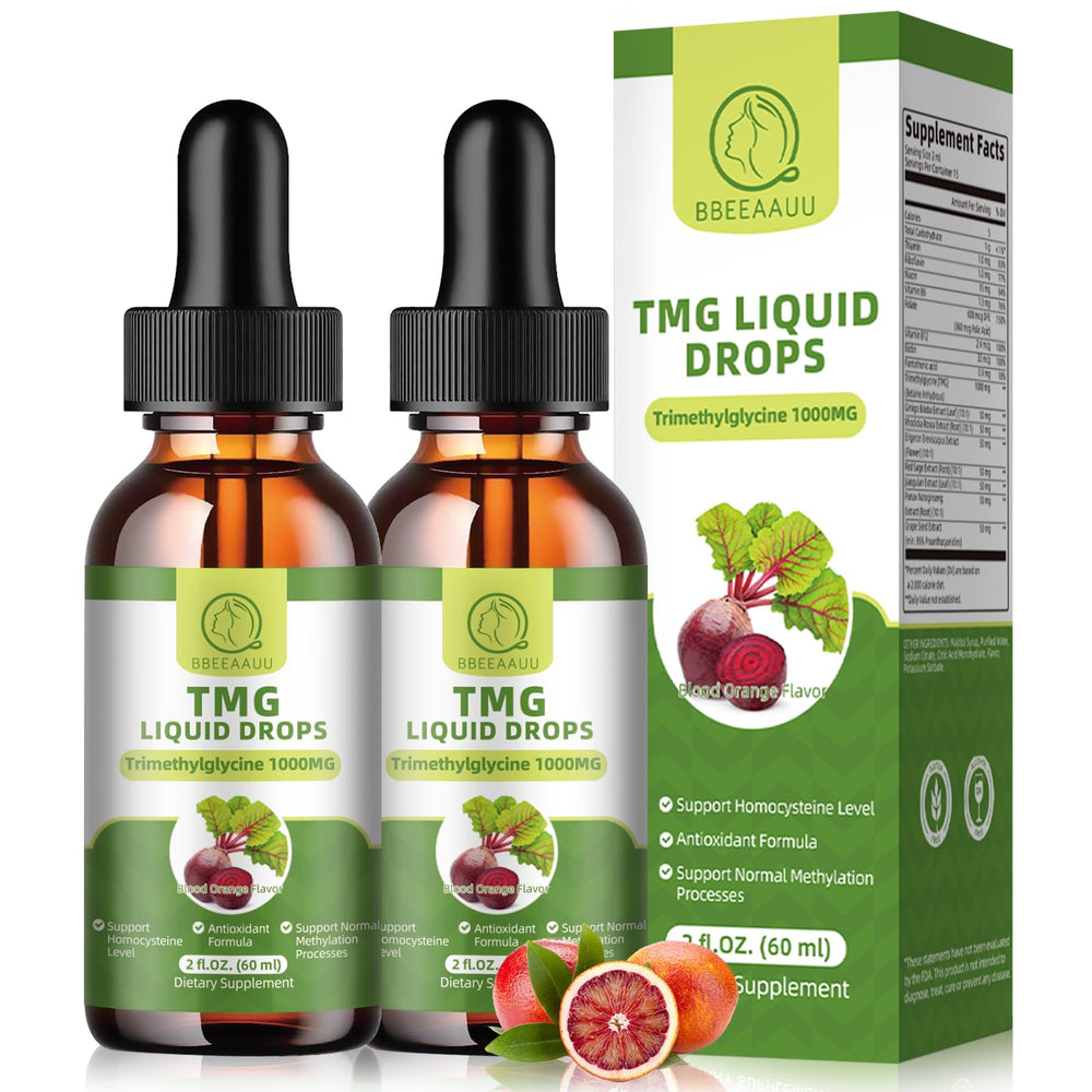 BBEEAAUU TMG blood orange liquid drops for convenient daily energy support.