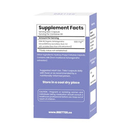 BBETTER organic Ashwagandha capsules close-up, easy-to-swallow daily wellness.