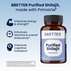 BBETTER PrimaVie Shilajit capsules on hand suggesting daily vitality.