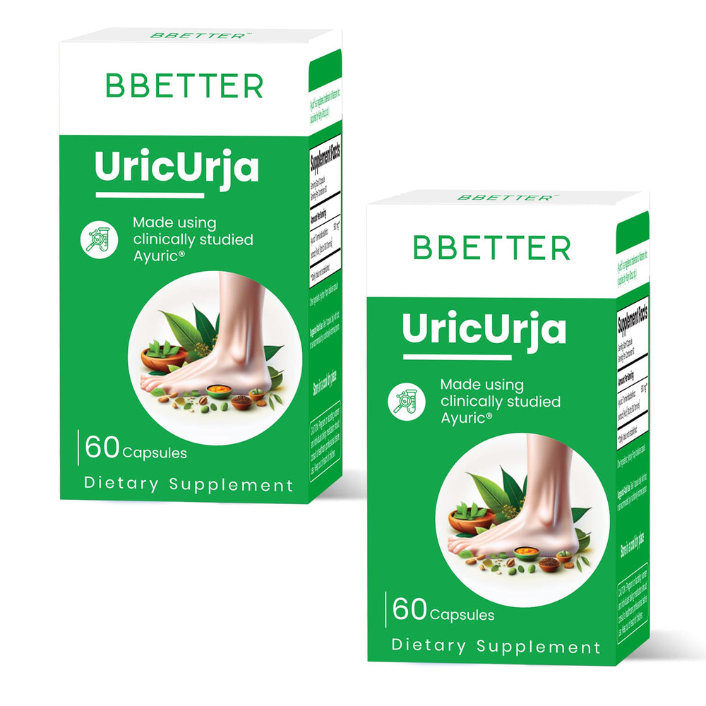 BBETTER UricUrja bottle label close-up for daily uric acid balance