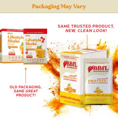 BBfL Plant-Based Protein Shake pour illustrating a smooth, creamy texture