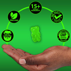 BBS Best Beard Stuff gummy texture closeup showcases chewable vitamins for easier daily use.