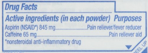 BC Aspirin label close-up showing the 144-dose value pack