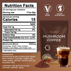 Bcuelov mushroom coffee poured into a mug for a smooth, aromatic brew.