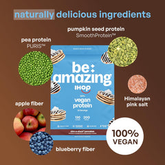 BE AMAZING vegan protein jar highlights clean ingredients and dairy-free, gluten-free formula.