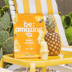 BE AMAZING Dole Whip Pineapple ingredients scoop emphasizes clean, dairy-free protein with prebiotic fiber