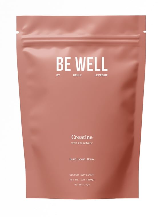 Be Well by Kelly LeVeque Creatine with Creavitalis bottle shows purity for daily mixing.