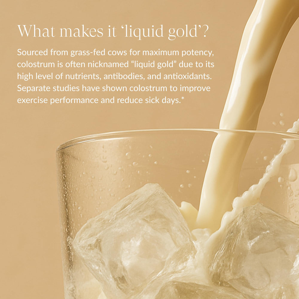 Beam Colostrum Powder label close-up: highlights third-party testing and non-GMO promise.