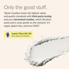 Beam Creatine 100 servings container signals long-lasting supply.