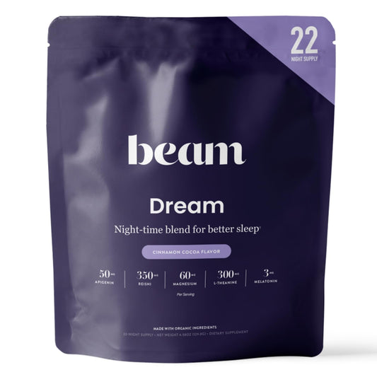 Beam Dream Sleep Powder Cinnamon Cocoa tub presented for a calming bedtime ritual