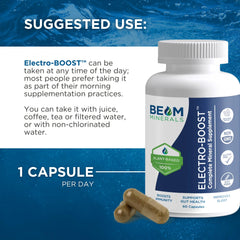 Beam Minerals bottle with water suggests convenient daily capsule use