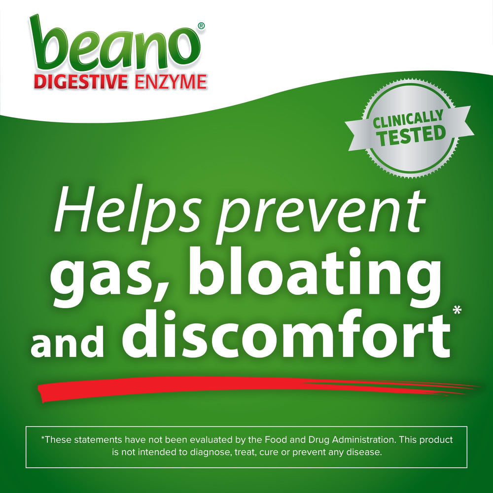 Beano bottle displays gluten-free and vegetarian-friendly formula.