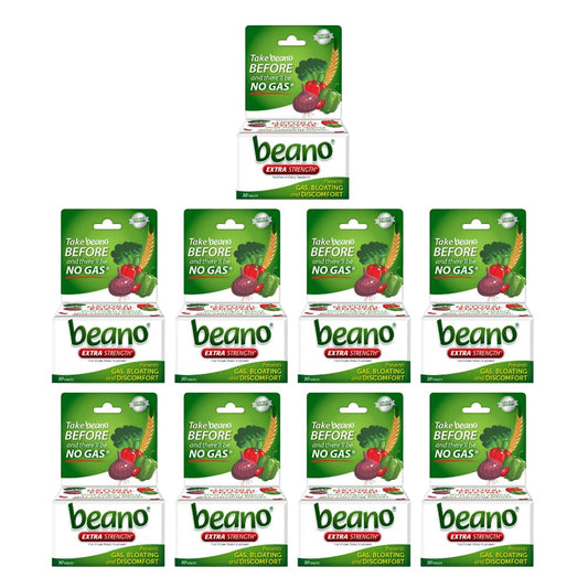 Beano Extra Strength bottle front showing gluten-free digestive support for gas relief.