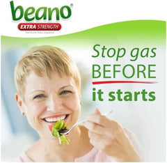 Beano digestive enzyme action graphic illustrating support after meals.