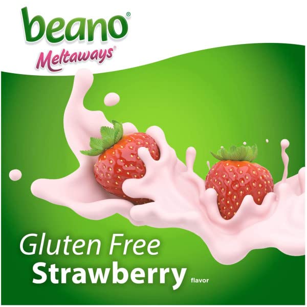 Beano Meltaways Strawberry closeup of the dissolving tablet and texture.