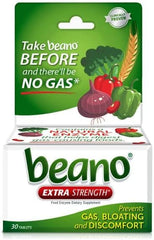 Beano packaging highlighting natural digestive enzyme blend.
