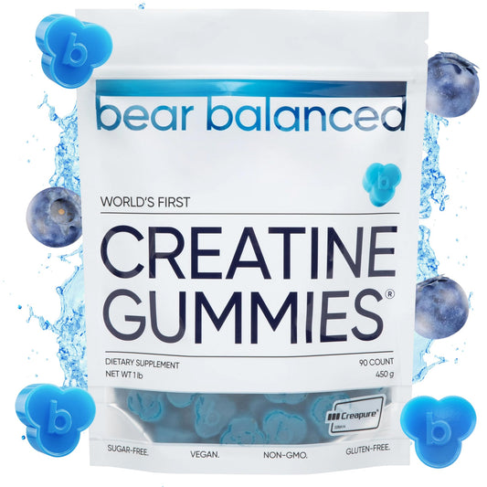 Bear Balanced Creatine Gummies pack front showing vegan, low-calorie energy support