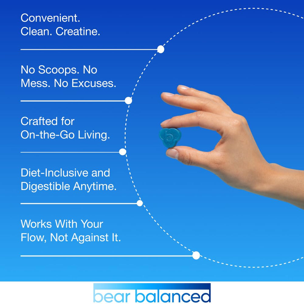 Bear Balanced Creatine Gummies vegan form shown for dietary compatibility