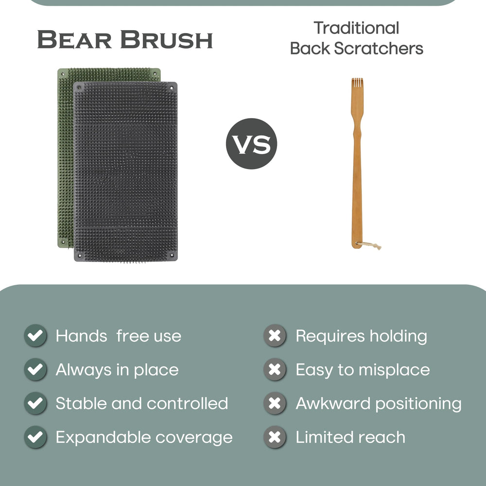 Bear Brush backscratcher side-by-side coverage expands back reach.