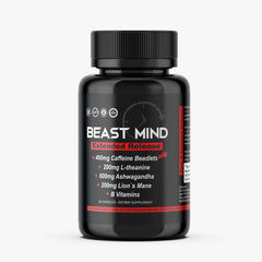 Beast Mind study setup with bottles on a desk for focused work.