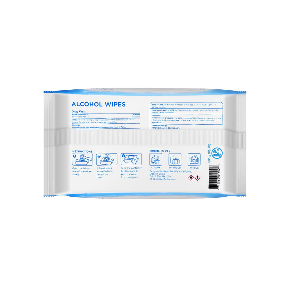 Four-pack box and 200 wipes labeled by Beautifier Life.