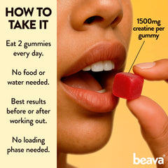 Beava Creatine Monohydrate Gummies two gummies per serving for simple dosing.