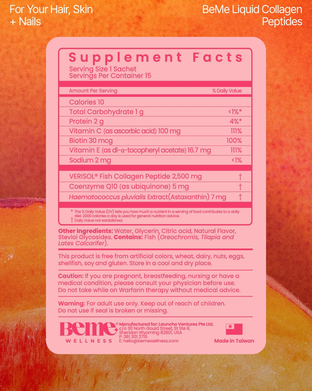 Close-up of peach-flavored liquid pouring into a glass