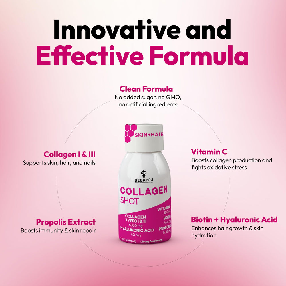Bee & You collagen shot with hyaluronic acid bottle for hydration