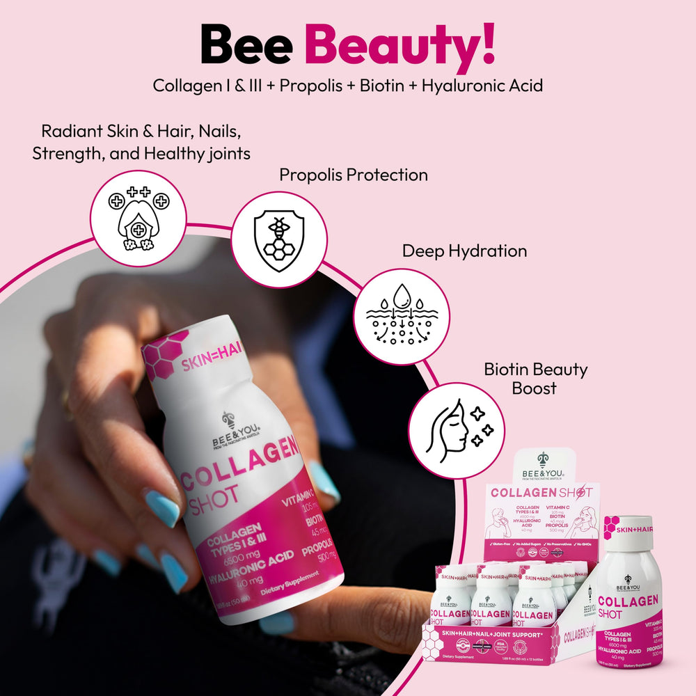 Bee & You collagen shot with propolis extract bottle for antioxidant support